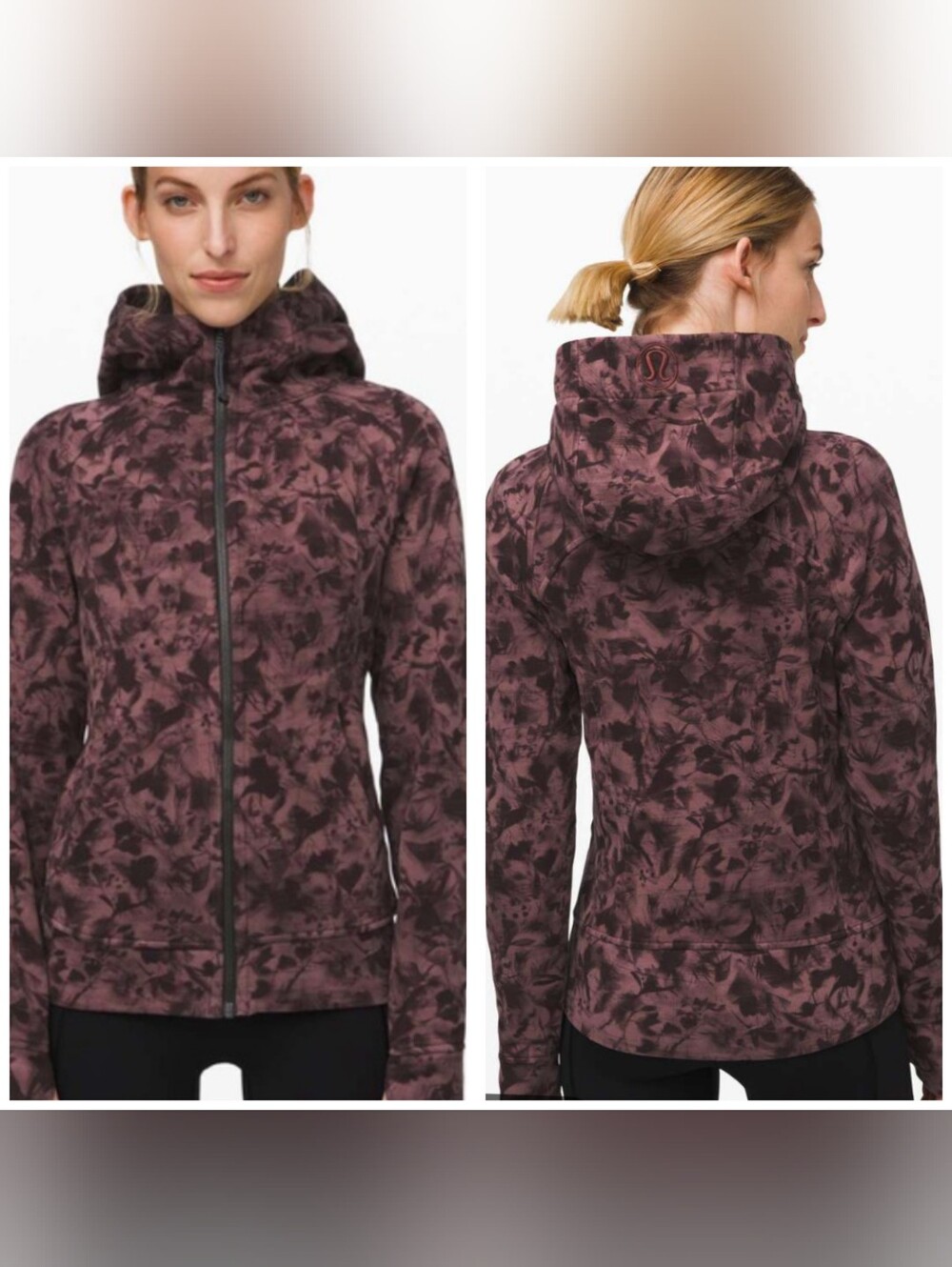 Lululemon Athletica Scuba Hoodie Mini Dusk Floral Antique Bark Black 10